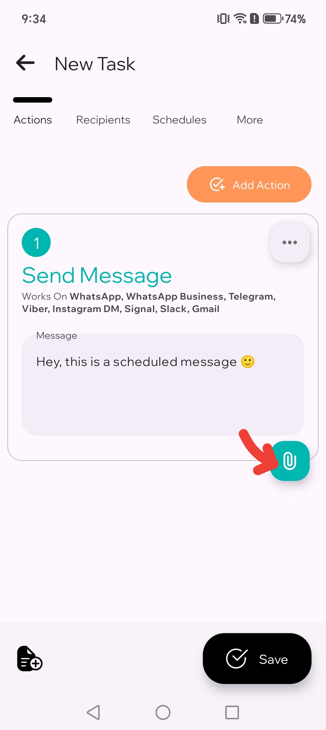 Add attachment button highlighted