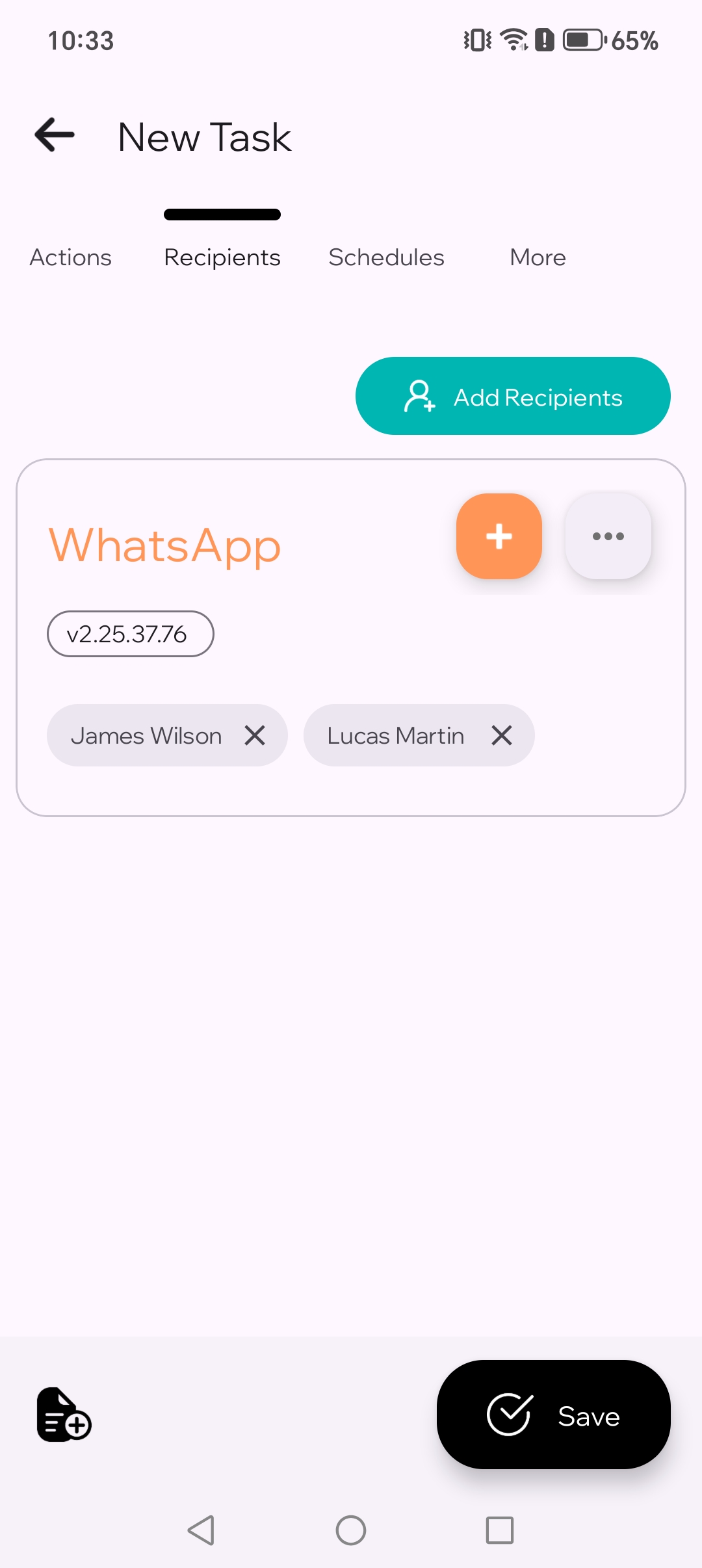 WhatsApp recipients added to the message